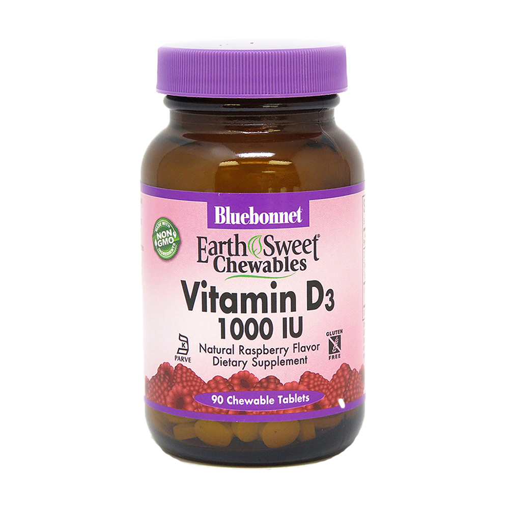 Вітамін Д3 Bluebonnet Nutrition Earth Sweet Chewables Vitamin D3 1000 МО зі смаком малини, 90 жувальних таблеток
